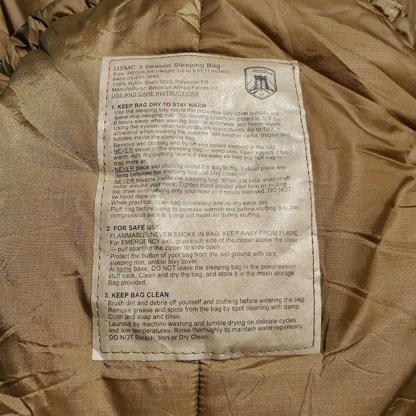 BAF Coyote 3-Season USMC Sleeping Bag OCP Nylon Cover Compression Sack