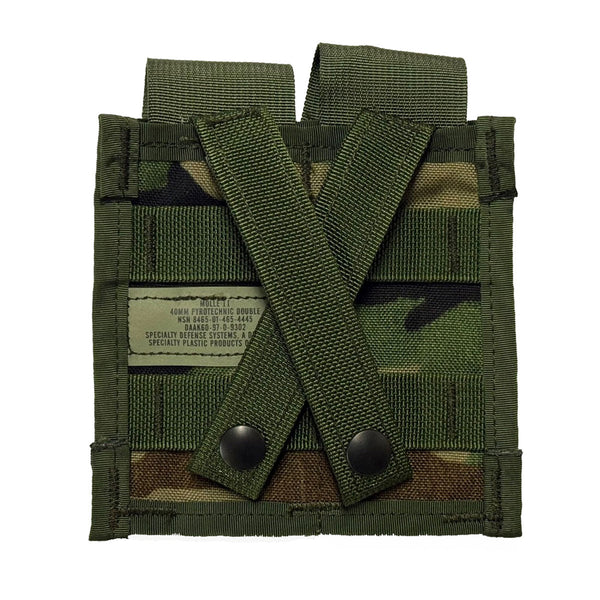 USGI MOLLE II Double 40mm Pyrotechnic Pouch Woodland M81 BDU