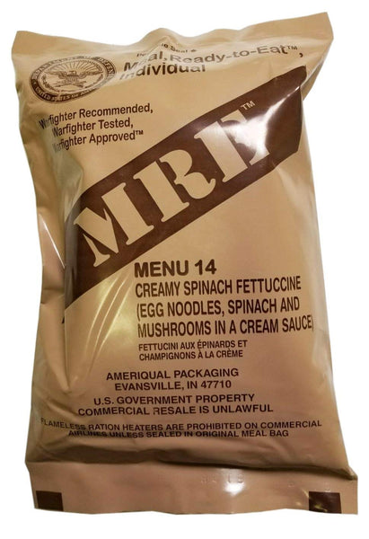 MRE Creamy Spinach Fettuccine Mushrooms in a Cream Sauce Menu 14 2021 Military MRE Food