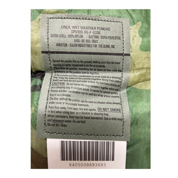 Woodland Camo Poncho Liner Label - New -8405-00-889-3683